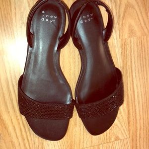 Sparkly black flat sandals